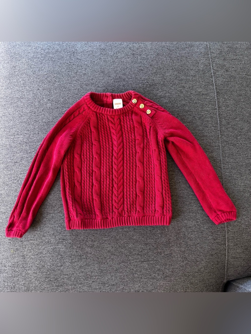 Gymboree Red Cable-Knit Crewneck Sweater Gold Shoulder Buttons Christmas Holiday